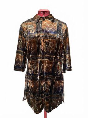Vintage Jac Dale Crushed Velvet Paisley Tunic Blouse – Size 10/40